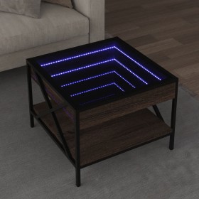 Mesa de centro con Infinity LED marrón roble 50x50x38