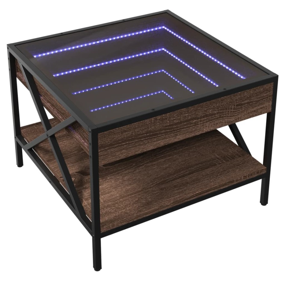 Mesa de centro con Infinity LED marrón roble 50x50x38