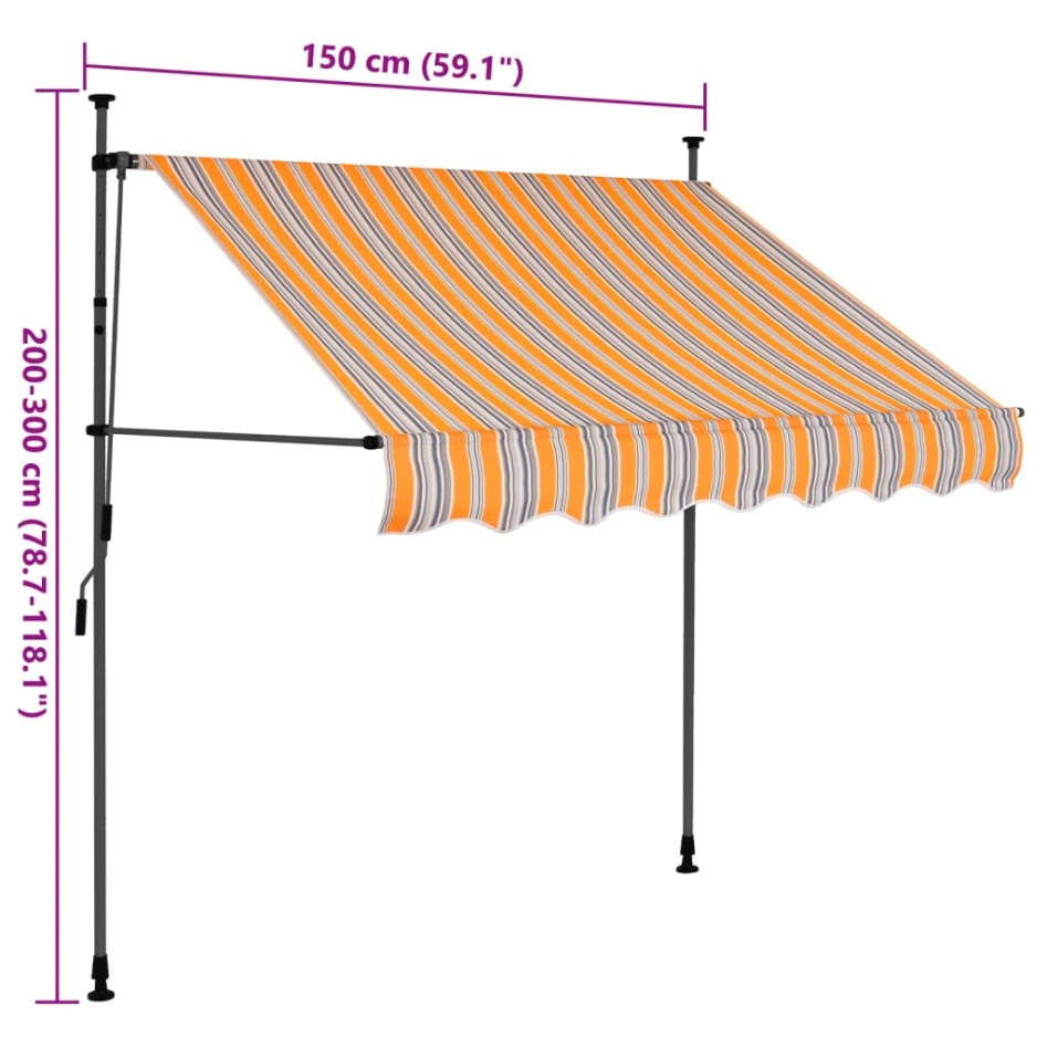 Toldo manual retráctil con LED amarillo y azul 150