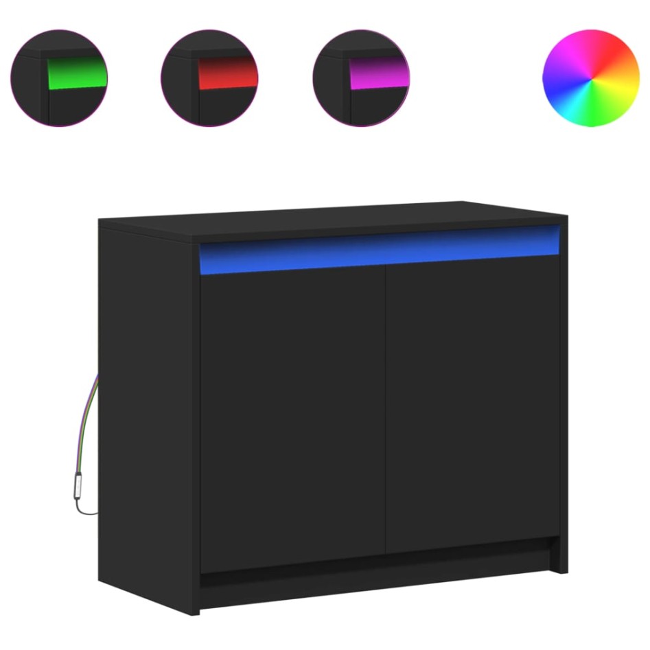 Aparador con LED madera de ingeniería negro 72x34x61