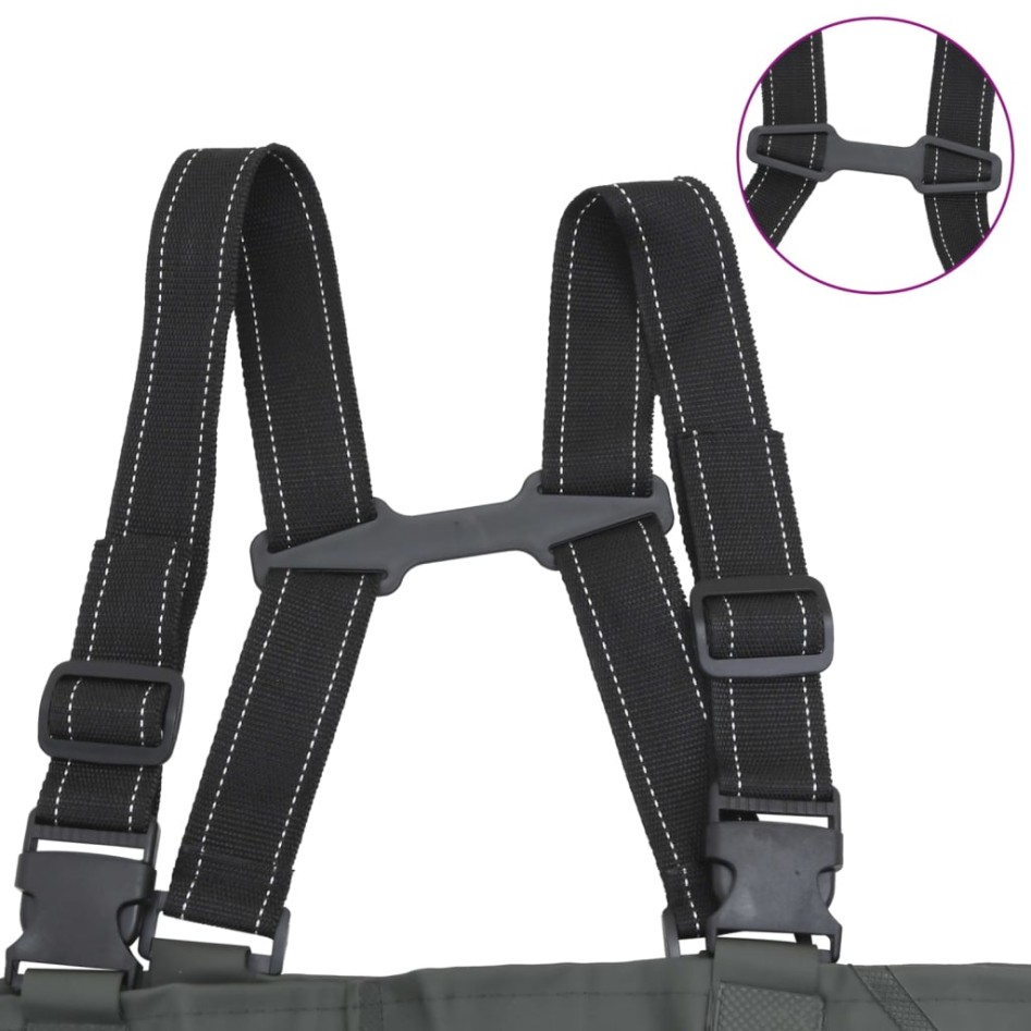 Vadeador de pecho con botas y cinturón verde oscuro talla