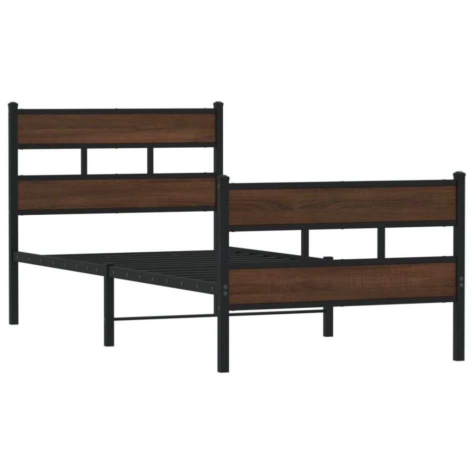 Estructura cama con cabecero y pie sin colchón marrón 75x190