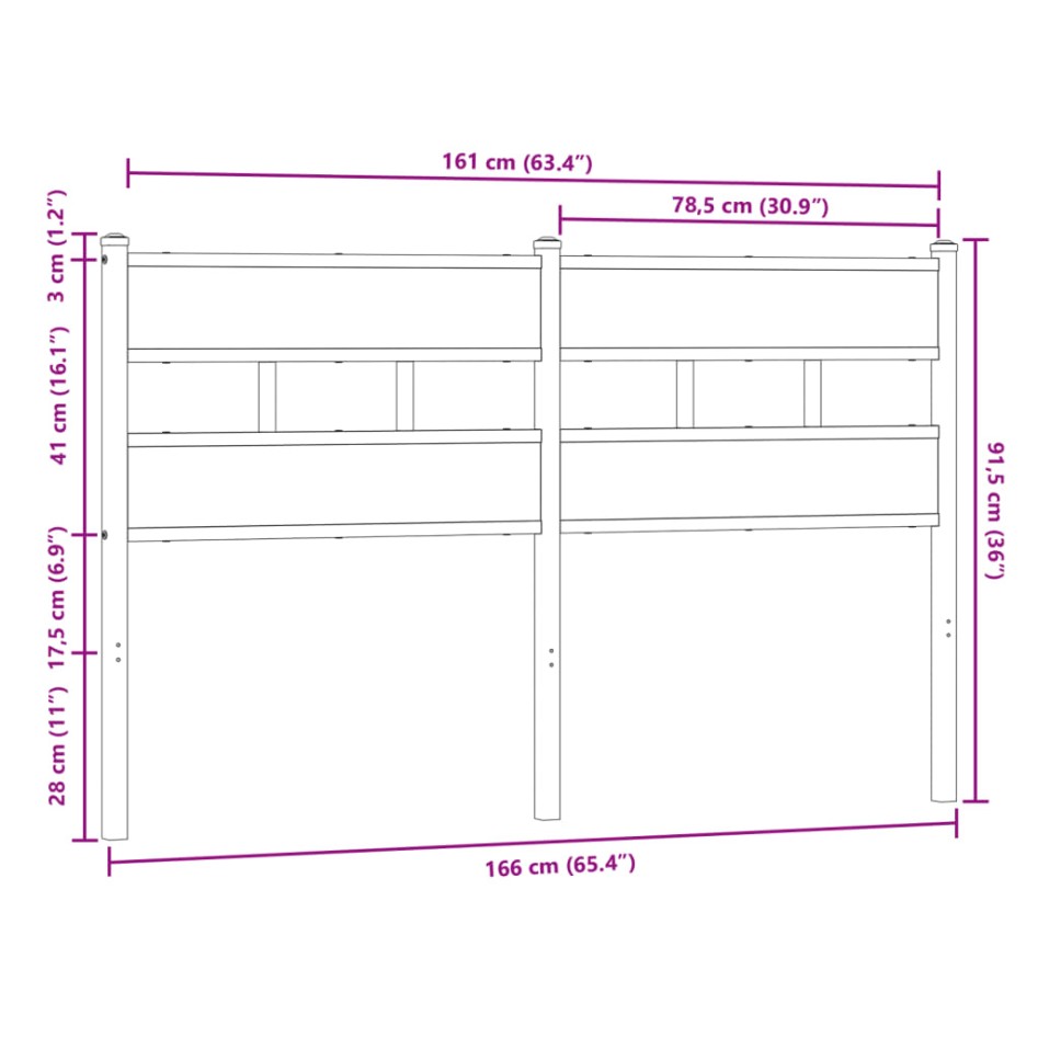 Cabecero de acero y madera de ingeniería marrón roble 160
