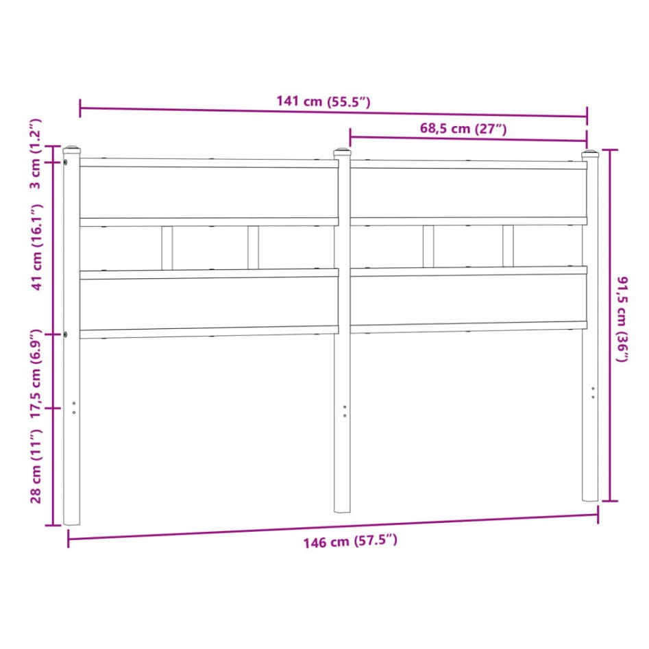 Cabecero de acero y madera de ingeniería marrón roble 140