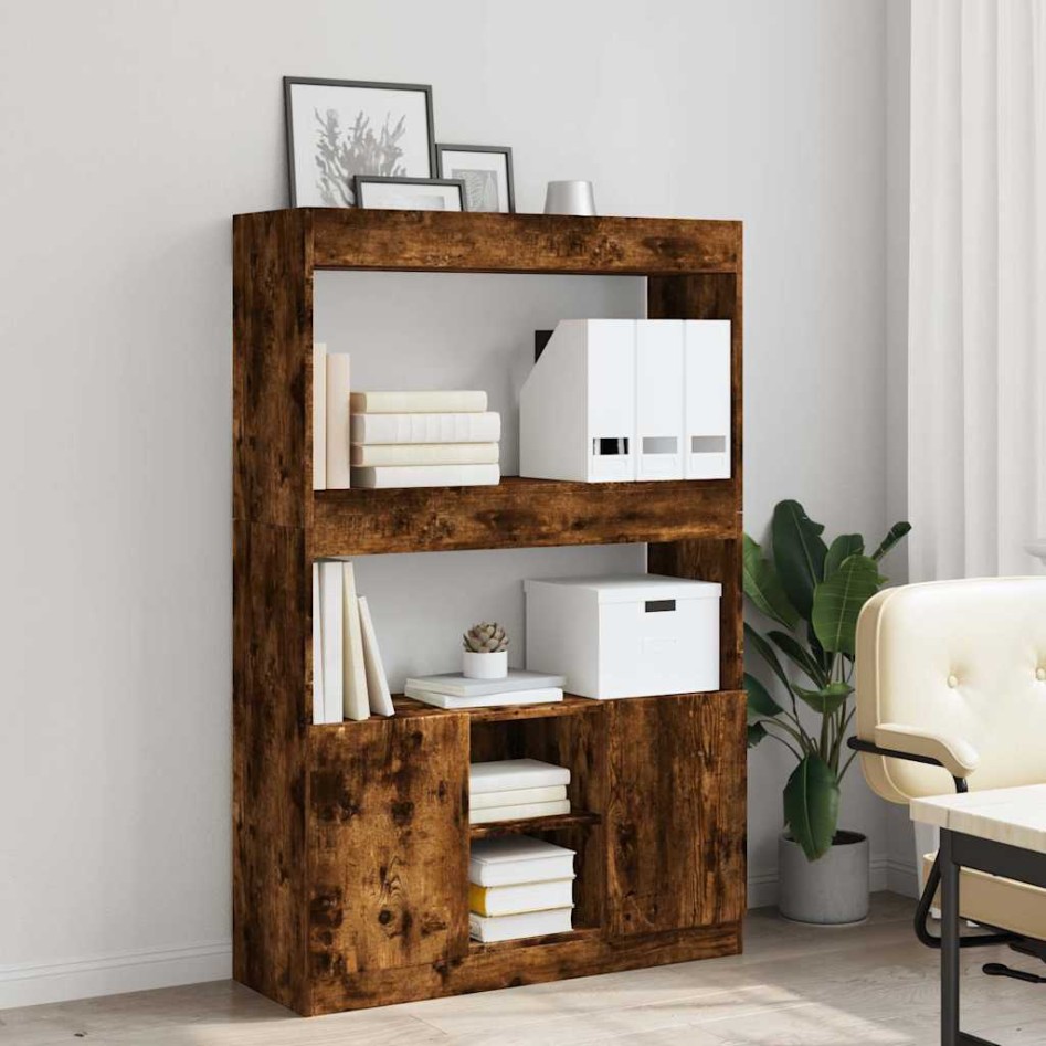 Aparador alto madera de ingeniería roble ahumado 92x33x140