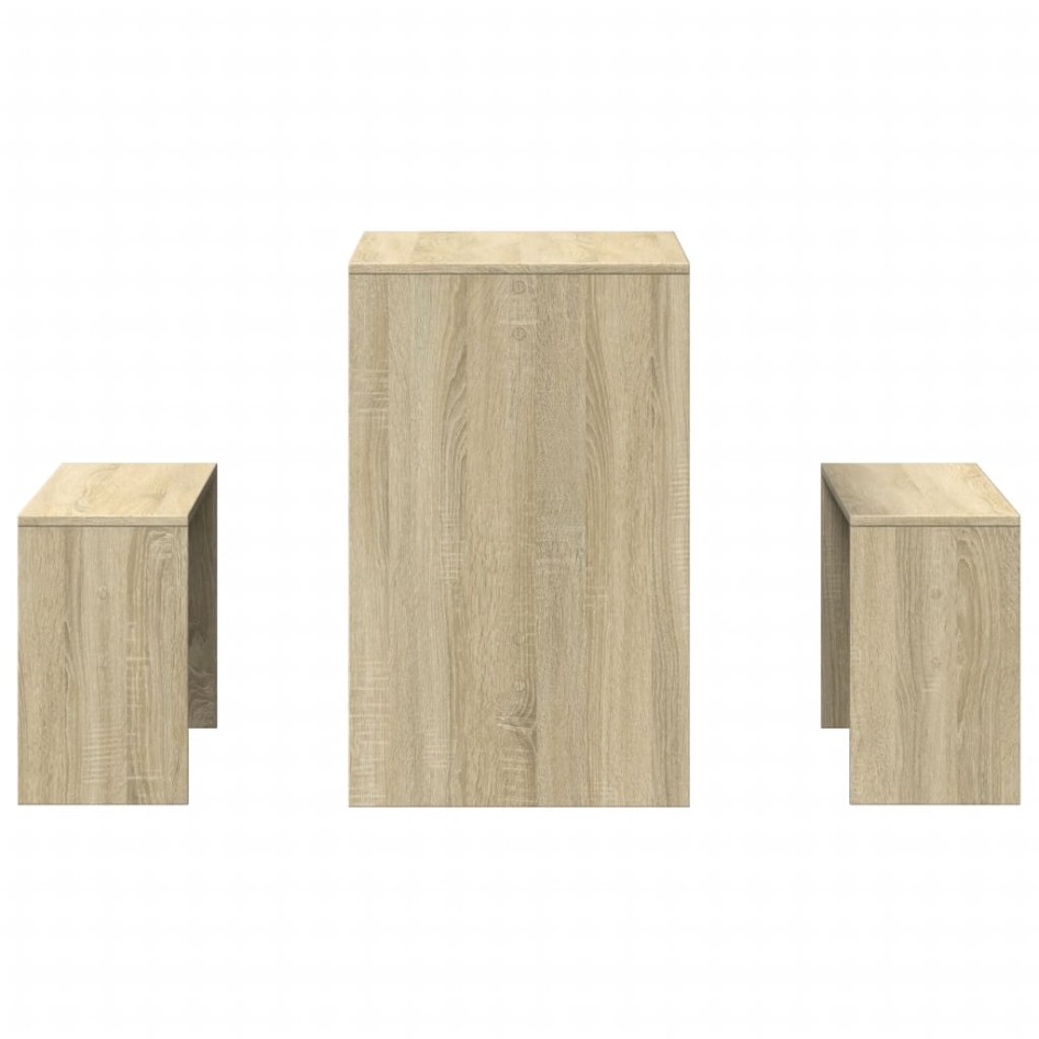 Mesa y bancos de comedor 3 pzas madera ingeniería roble