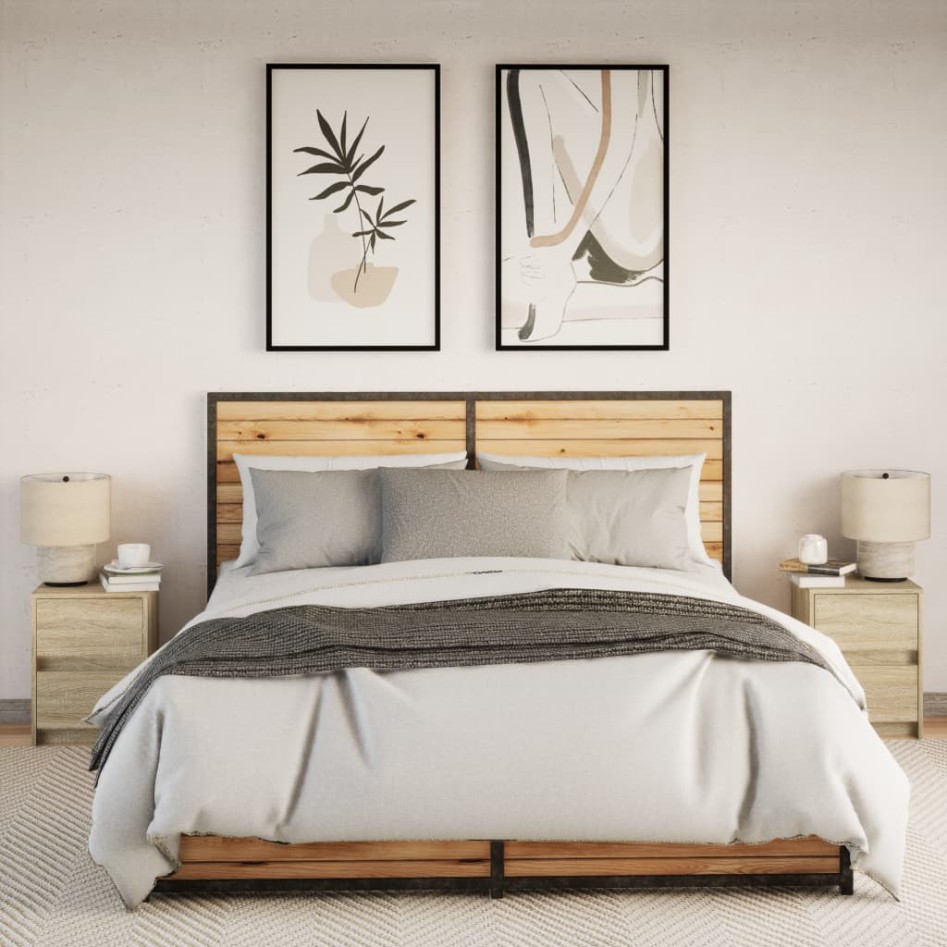 Mesitas de noche luces LED 2 uds madera ingeniería roble