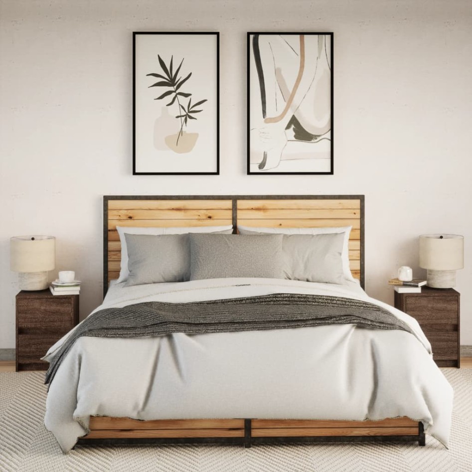 Mesitas de noche luces LED 2 uds madera ingeniería roble