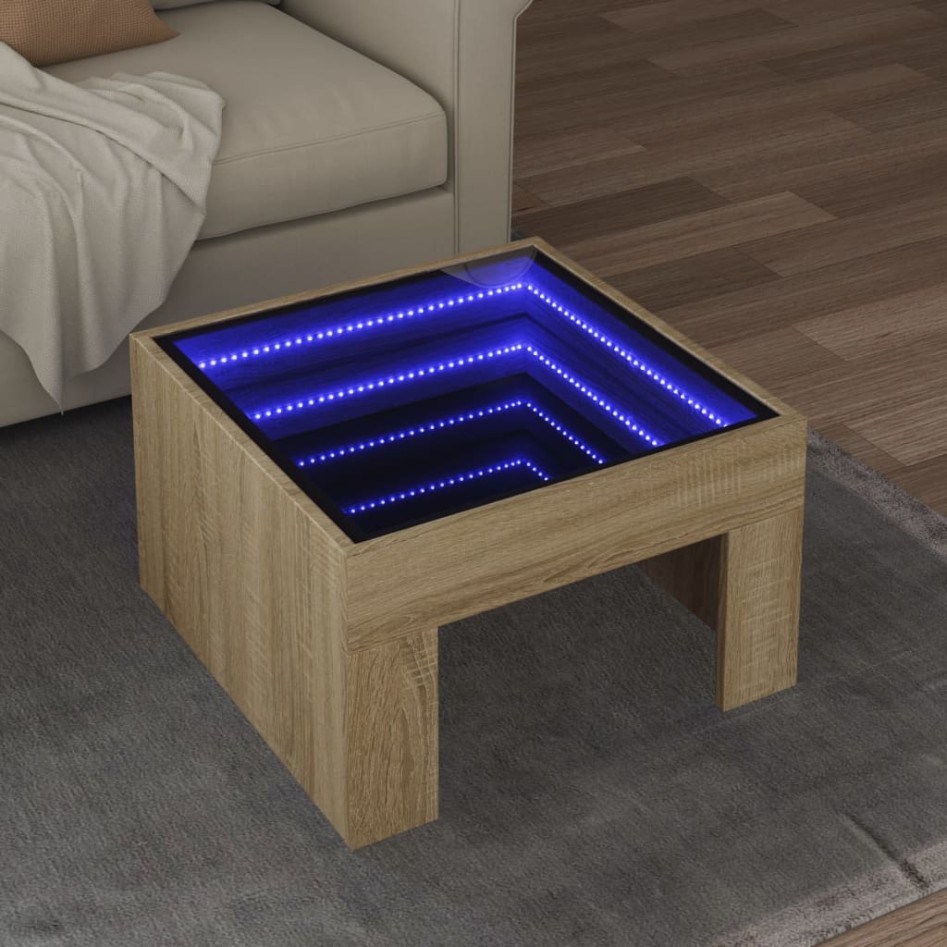 Mesa de centro con Infinity LED roble Sonoma 50x50x30