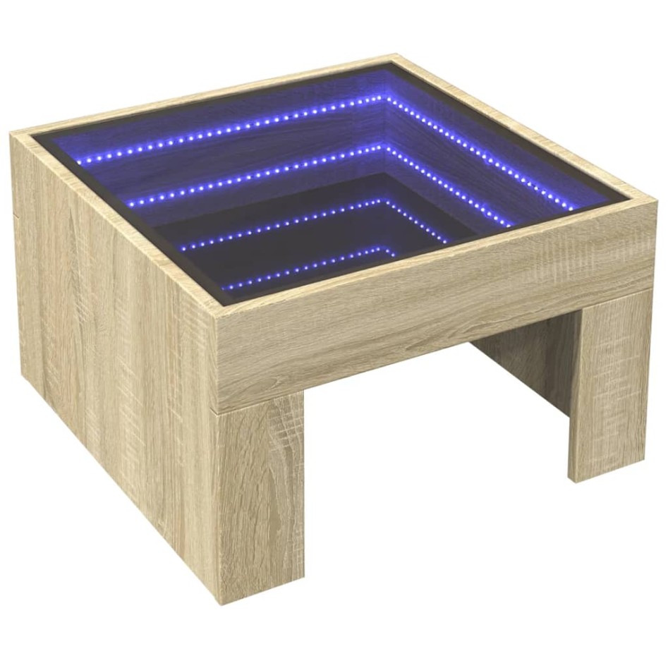 Mesa de centro con Infinity LED roble Sonoma 50x50x30