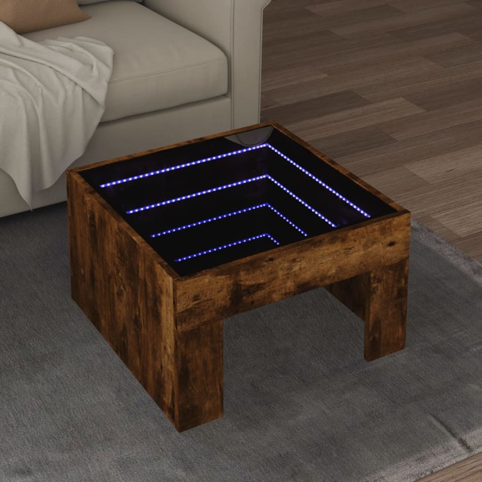 Mesa de centro con Infinity LED roble ahumado 50x50x30