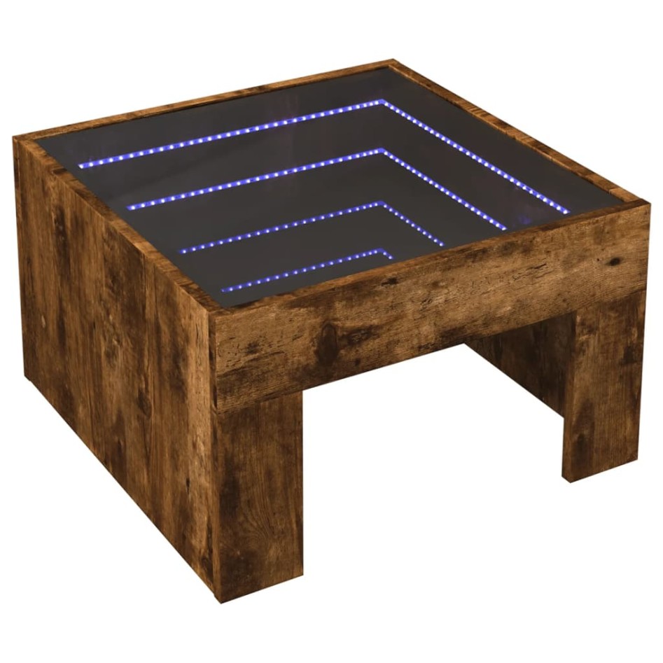 Mesa de centro con Infinity LED roble ahumado 50x50x30