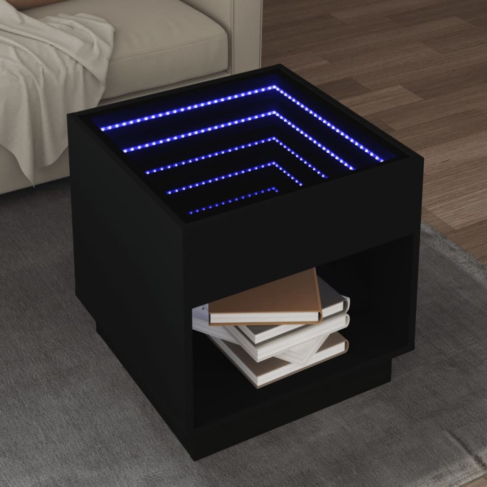 Mesa de centro con Infinity LED negro 50x50x50