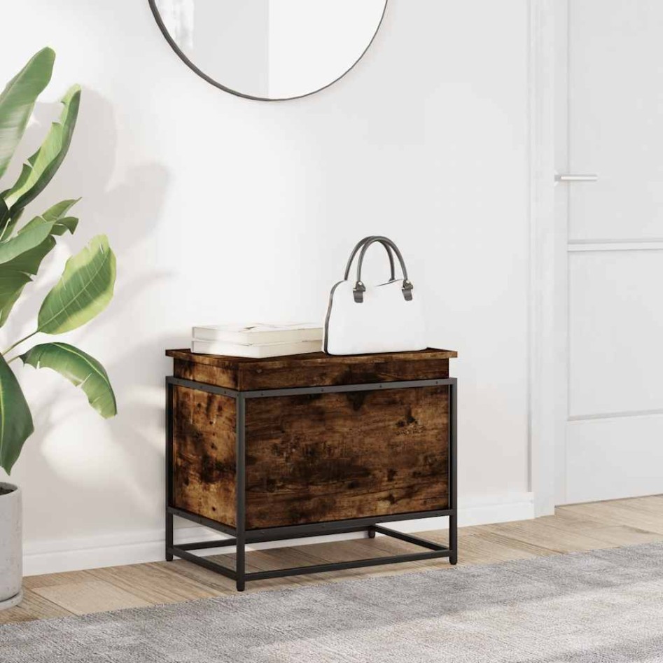 Caja de almacenaje con tapa madera roble ahumado 60x40x51,5