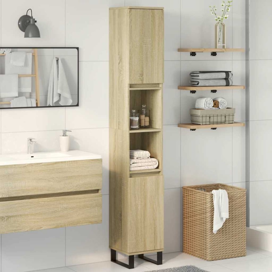 Armario de baño madera contrachapada roble Sonoma 30x30x190