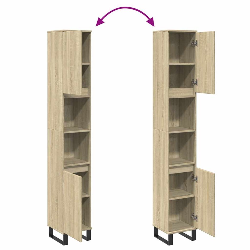 Armario de baño madera contrachapada roble Sonoma 30x30x190