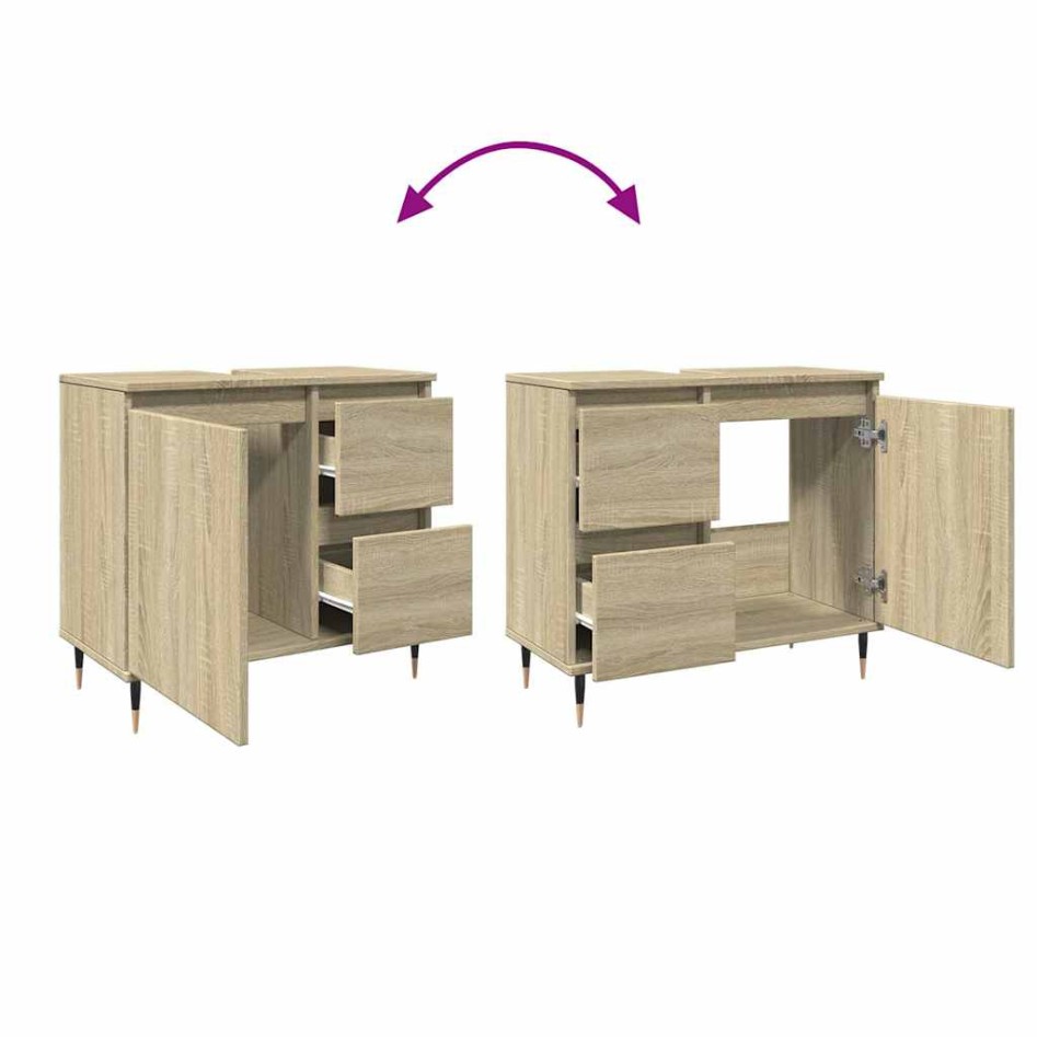 Armario de lavabo de baño madera roble Sonoma 65x33x60