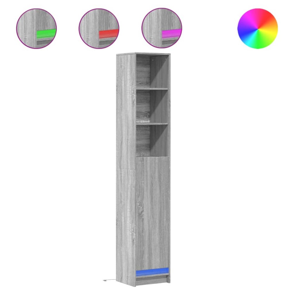 Aparador con LED madera ingeniería gris Sonoma 36x32,5x200