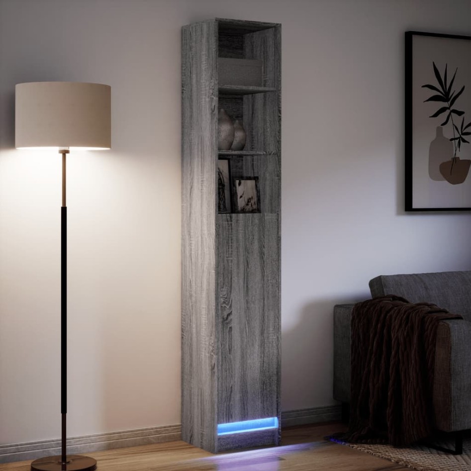 Aparador con LED madera ingeniería gris Sonoma 36x32,5x200