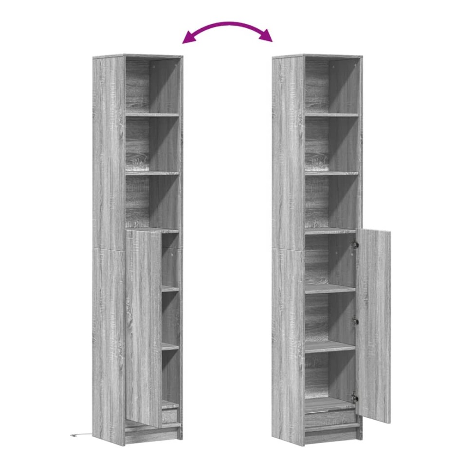 Aparador con LED madera ingeniería gris Sonoma 36x32,5x200