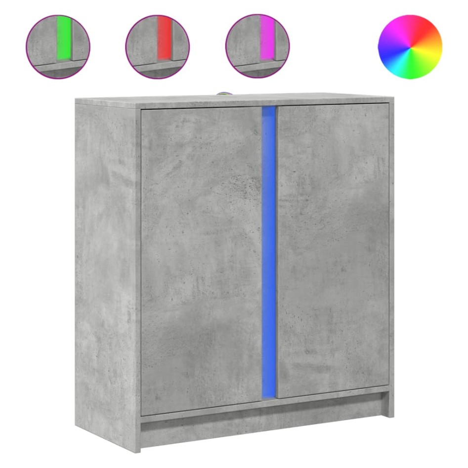 Aparador con LED madera ingeniería gris hormigón 77x34x85