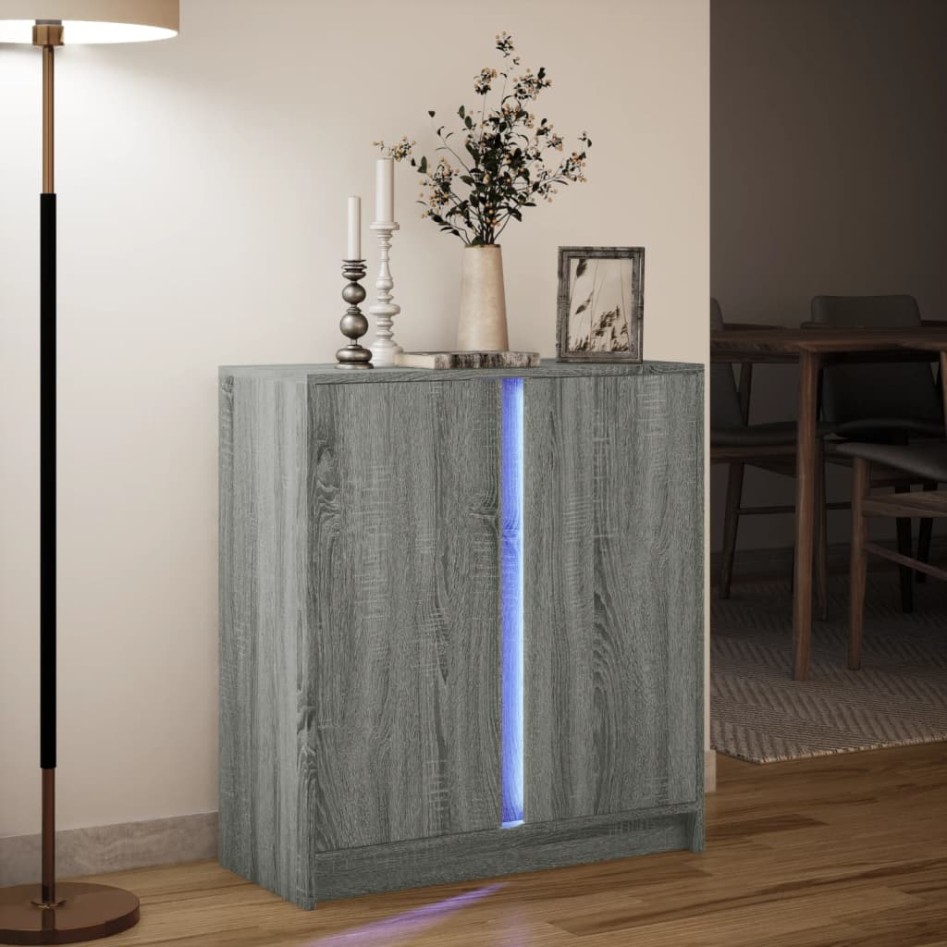 Aparador con LED madera de ingeniería gris Sonoma 77x34x85