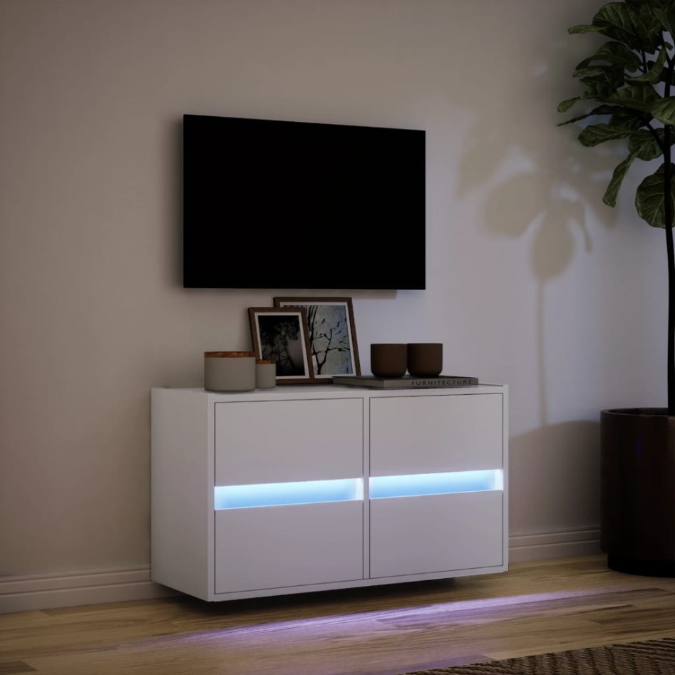 Mueble de TV de pared con luces LED blanco 80x31x45