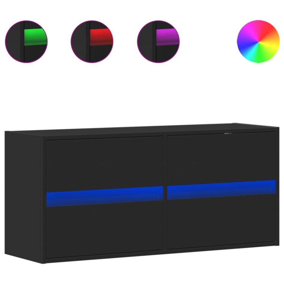 Mueble de TV de pared con luces LED negro 100x31x45