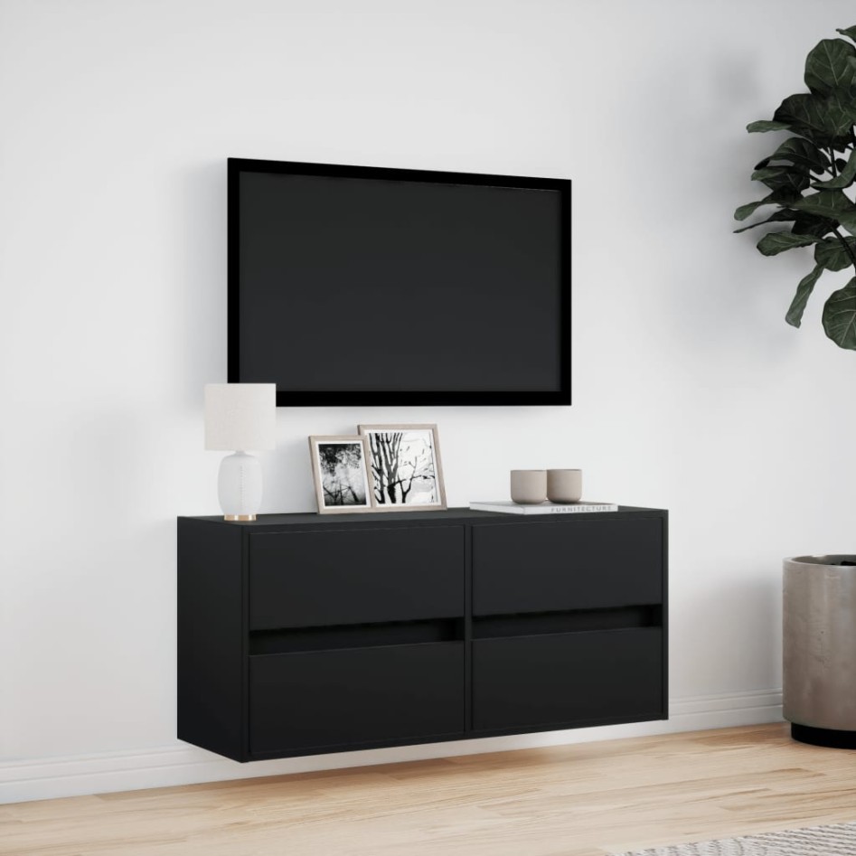 Mueble de TV de pared con luces LED negro 100x31x45
