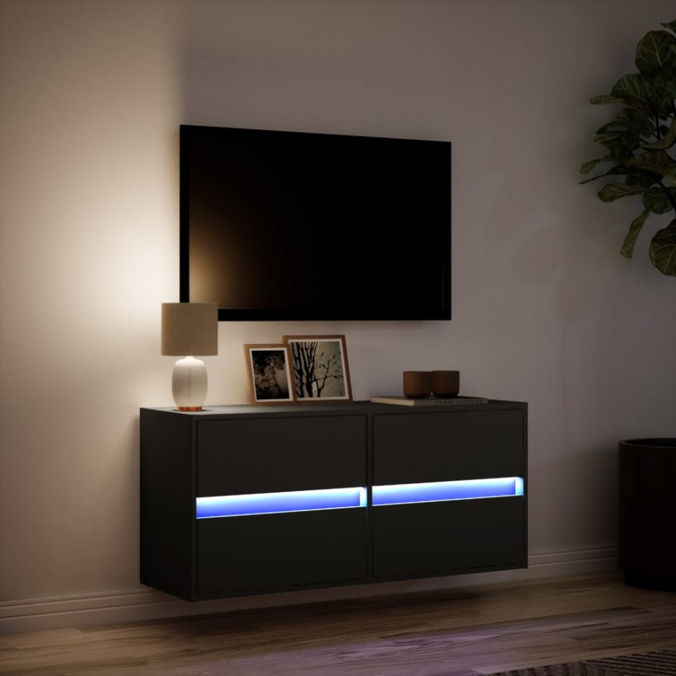 Mueble de TV de pared con luces LED negro 100x31x45