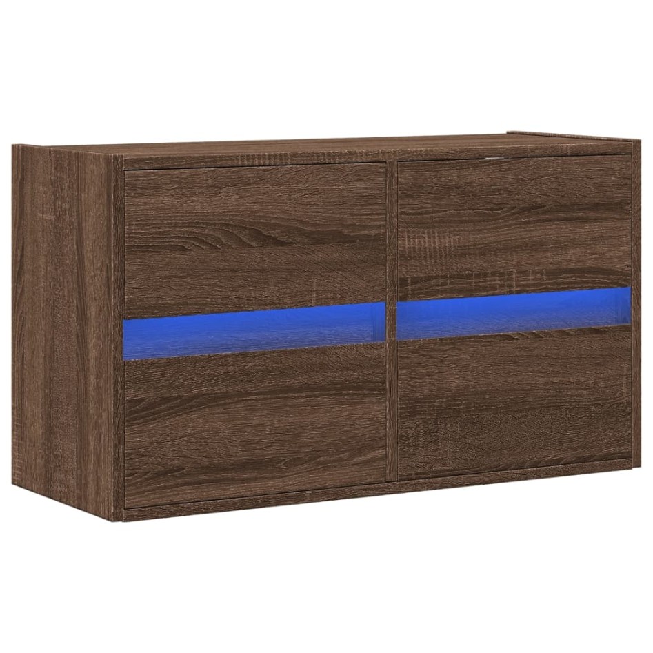 Mueble de TV de pared con luces LED marrón roble 80x31x45