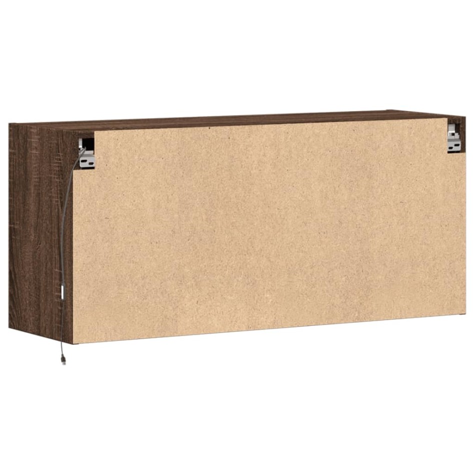 Mueble de TV de pared con luces LED marrón roble 100x31x45