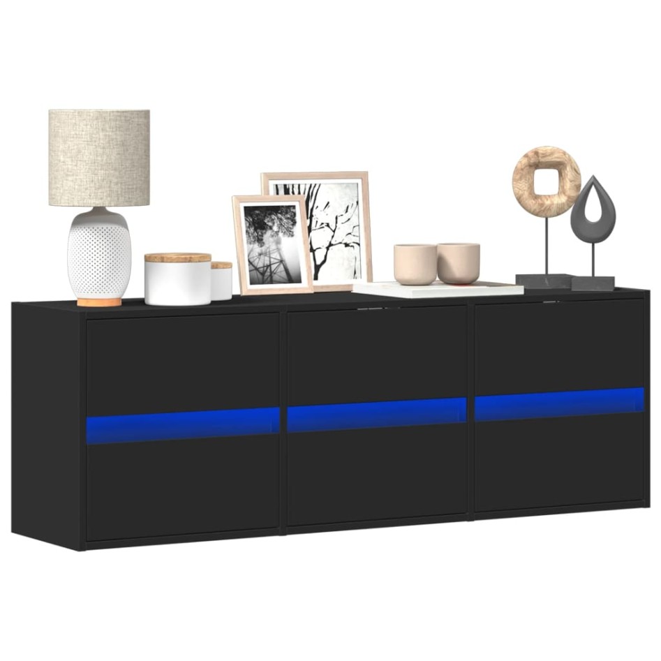Mueble de TV de pared con luces LED negro 130x31x45
