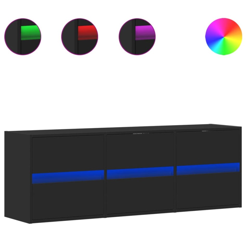 Mueble de TV de pared con luces LED negro 130x31x45