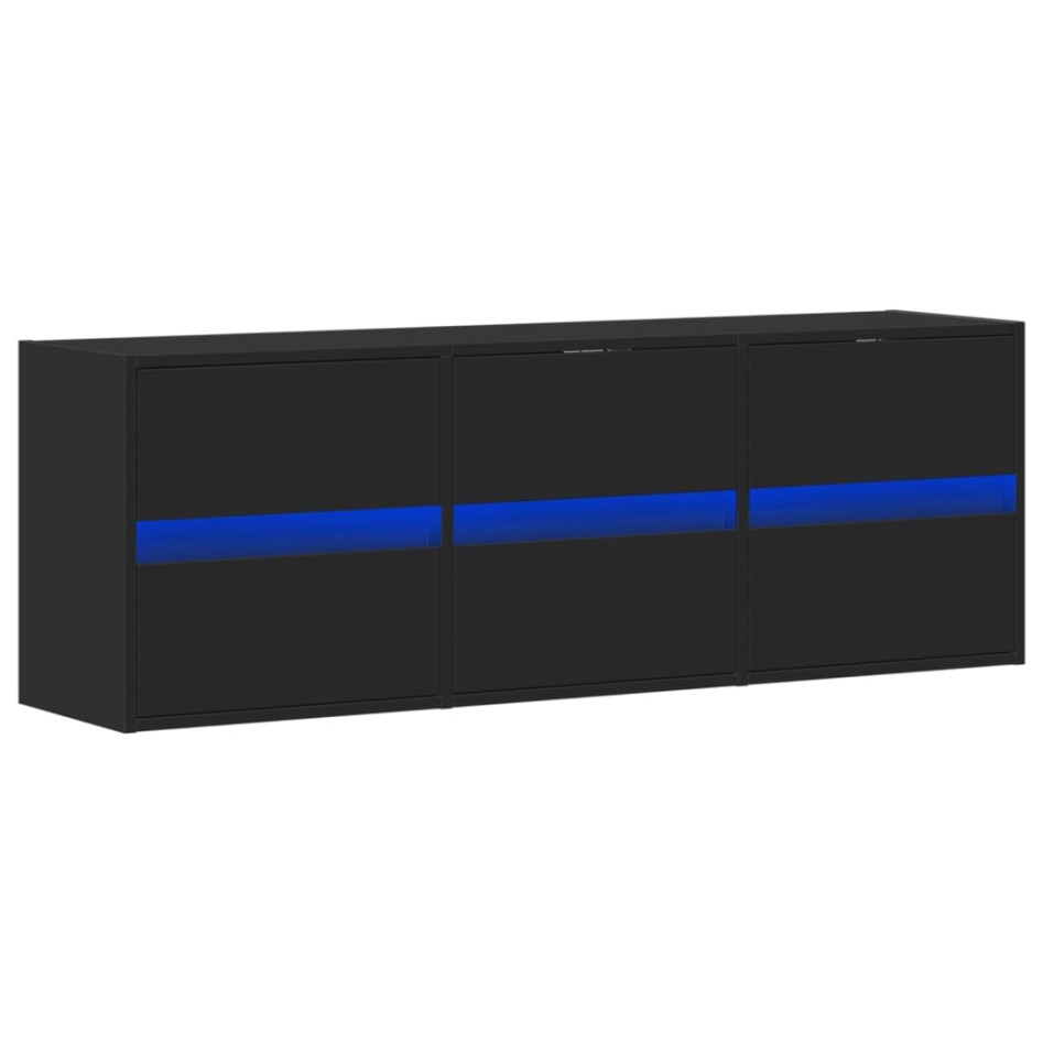 Mueble de TV de pared con luces LED negro 130x31x45