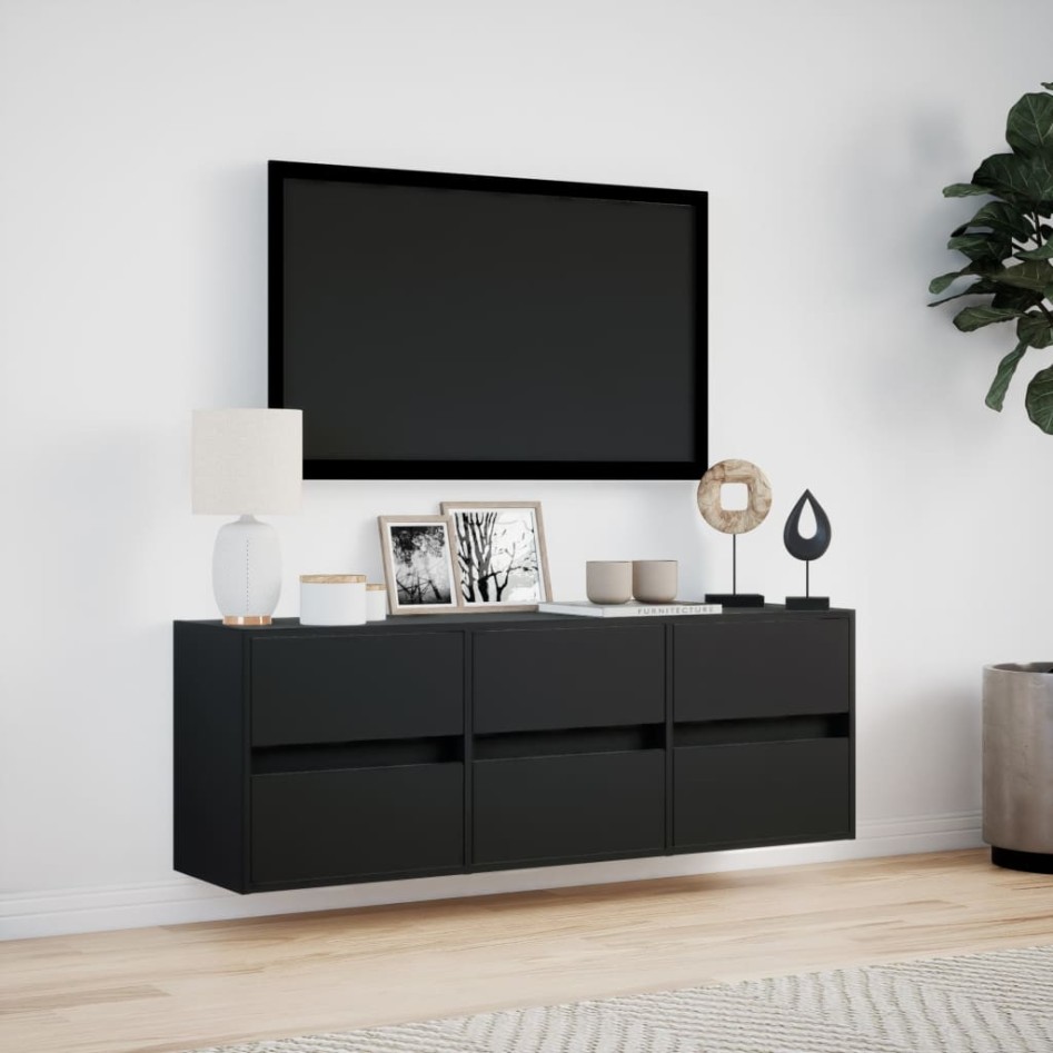 Mueble de TV de pared con luces LED negro 130x31x45