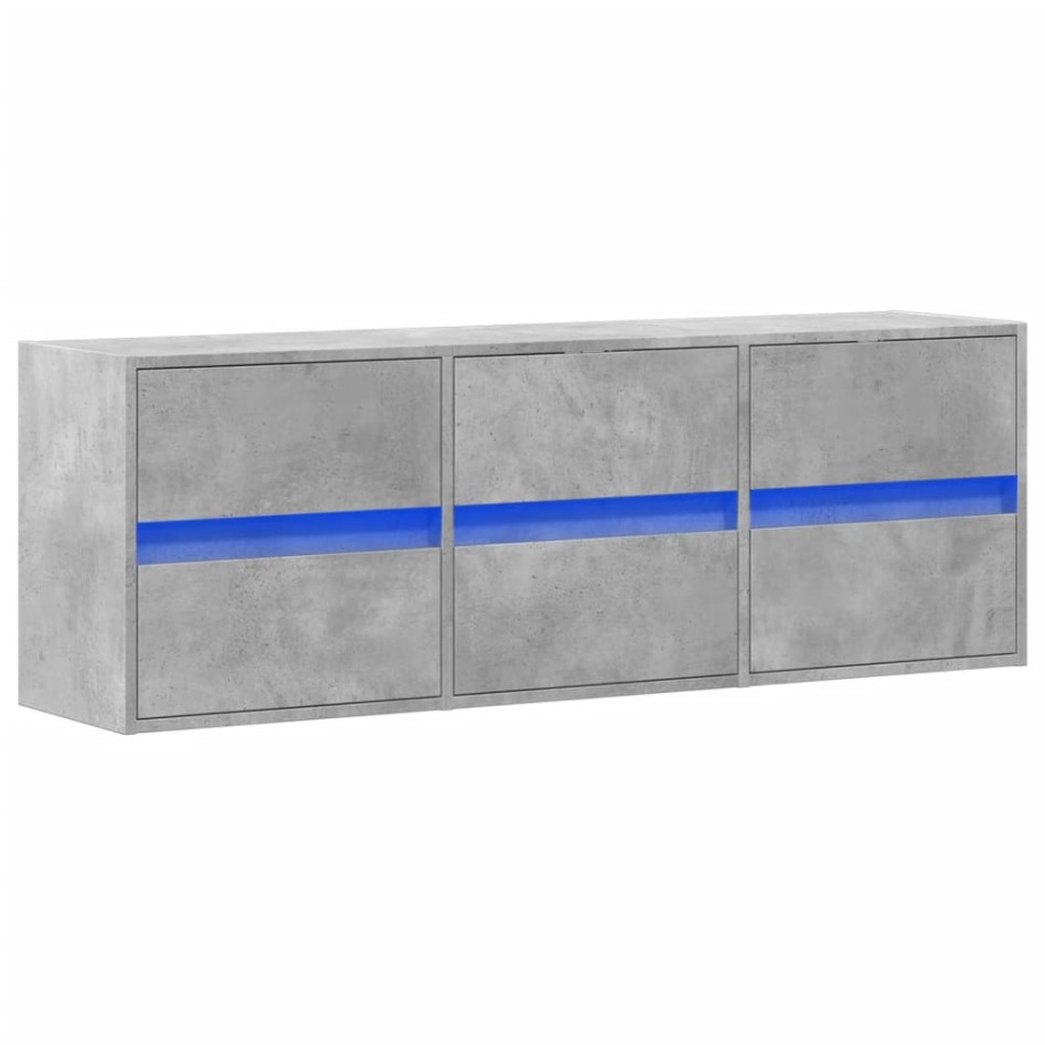 Mueble de TV de pared con luces LED gris hormigón 130x31x45