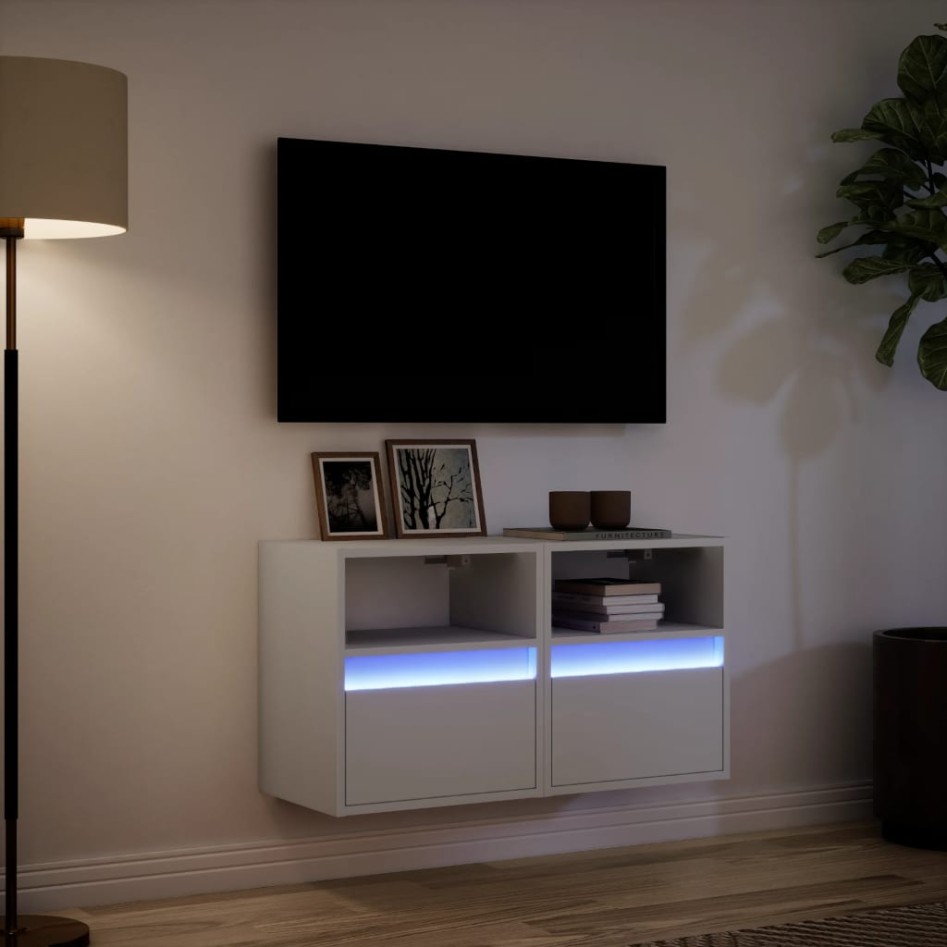 Muebles de TV de pared con luces LED 2 uds blanco 41x31x45