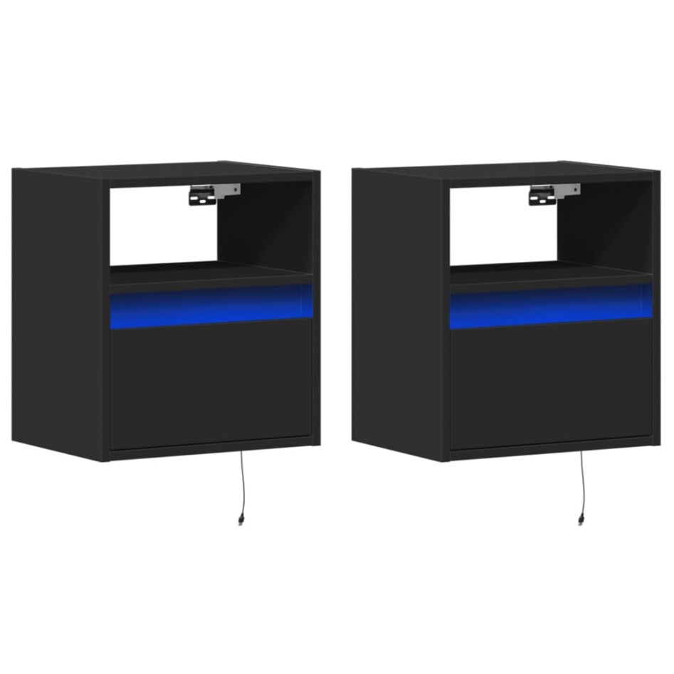 Muebles de TV de pared con luces LED 2 uds negro 41x31x45