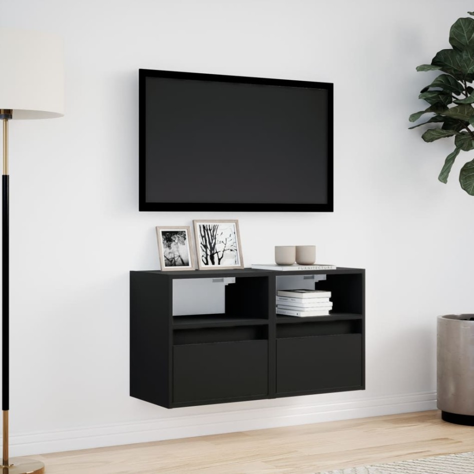 Muebles de TV de pared con luces LED 2 uds negro 41x31x45