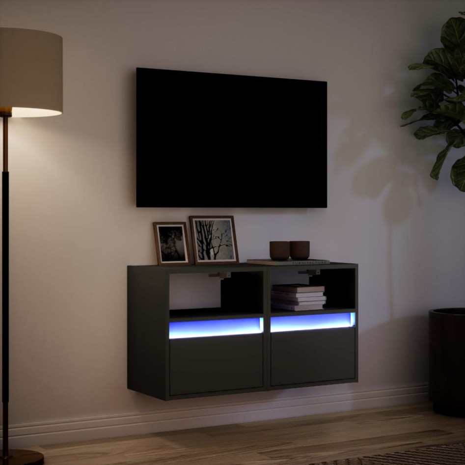 Muebles de TV de pared con luces LED 2 uds negro 41x31x45