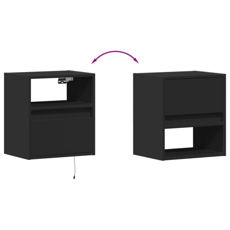 Muebles de TV de pared con luces LED 2 uds negro 41x31x45
