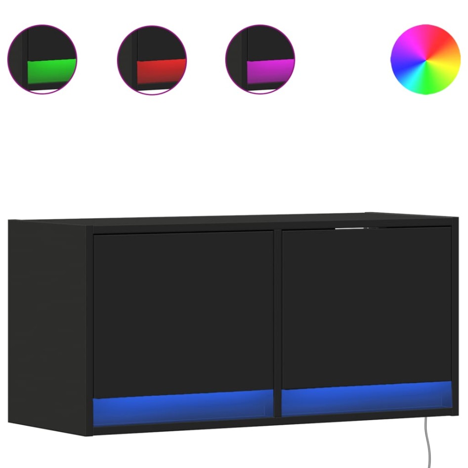 Mueble de TV de pared con luces LED negro 80x31x35