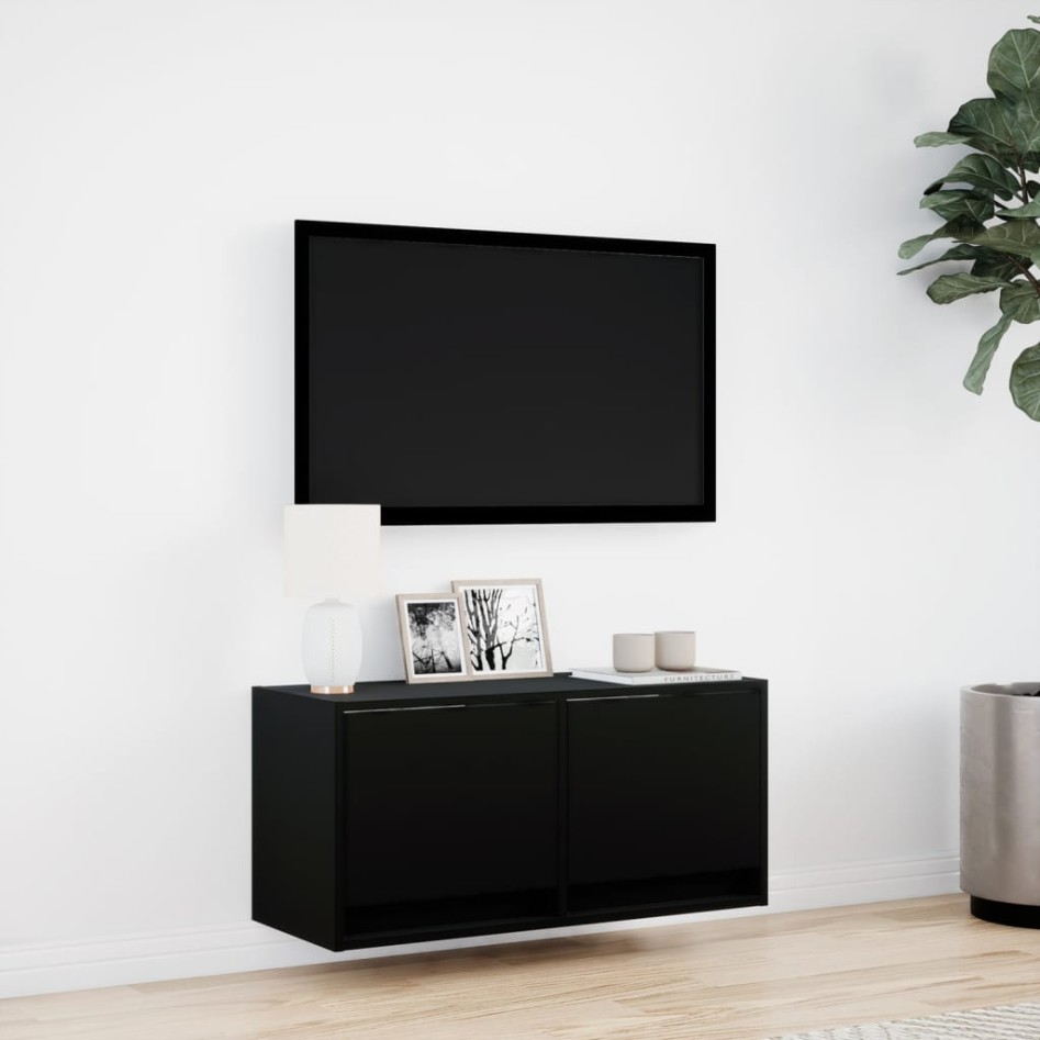 Mueble de TV de pared con luces LED negro 80x31x35
