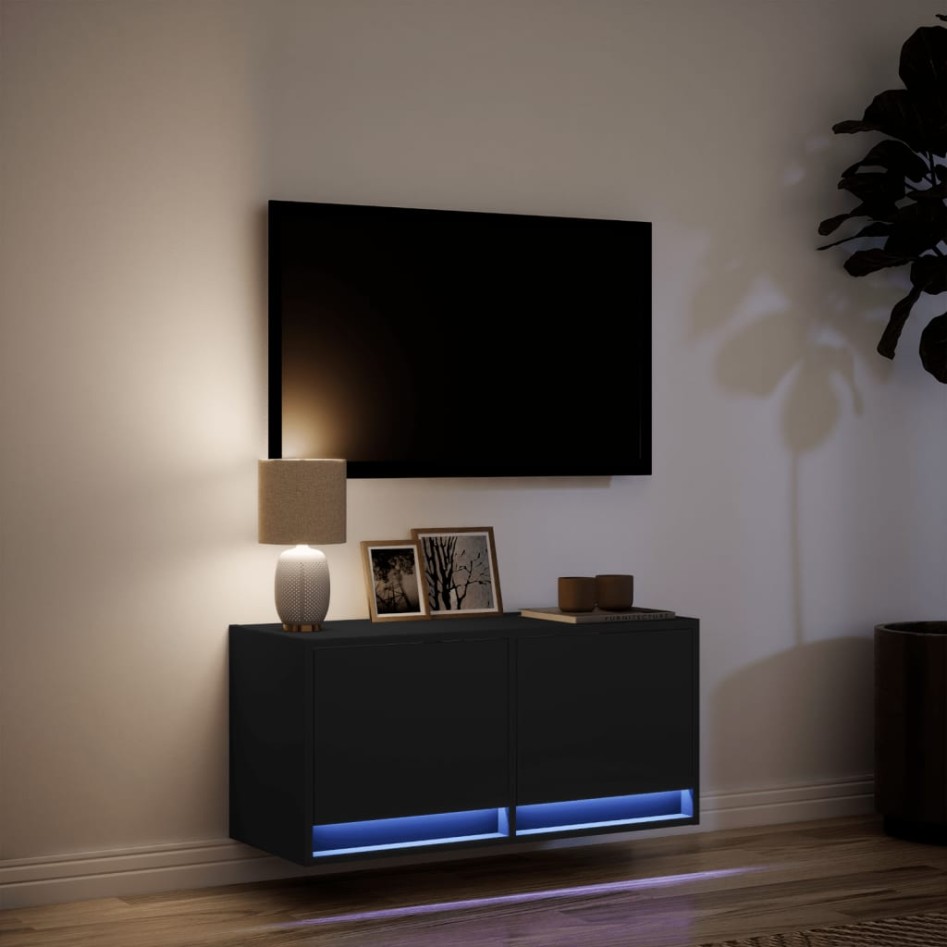 Mueble de TV de pared con luces LED negro 80x31x35