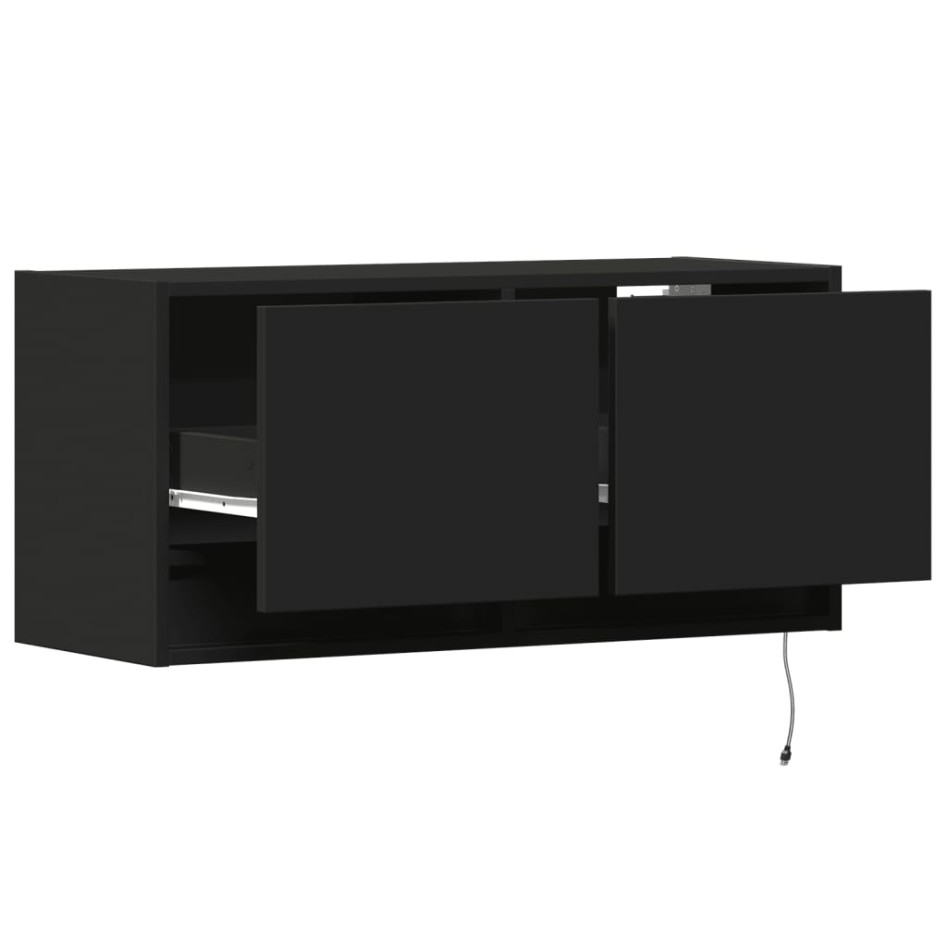 Mueble de TV de pared con luces LED negro 80x31x35