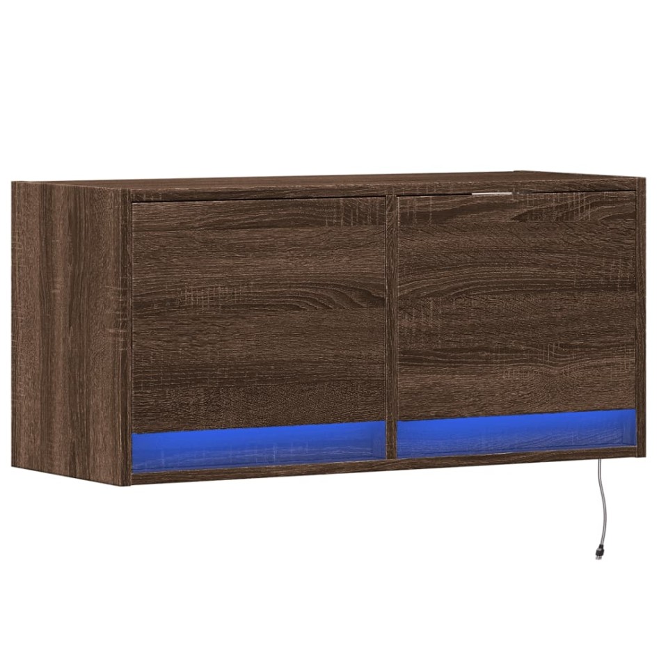 Mueble de TV de pared con luces LED roble marrón 80x31x35