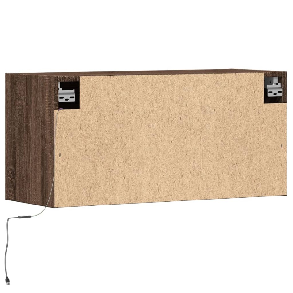 Mueble de TV de pared con luces LED roble marrón 80x31x35