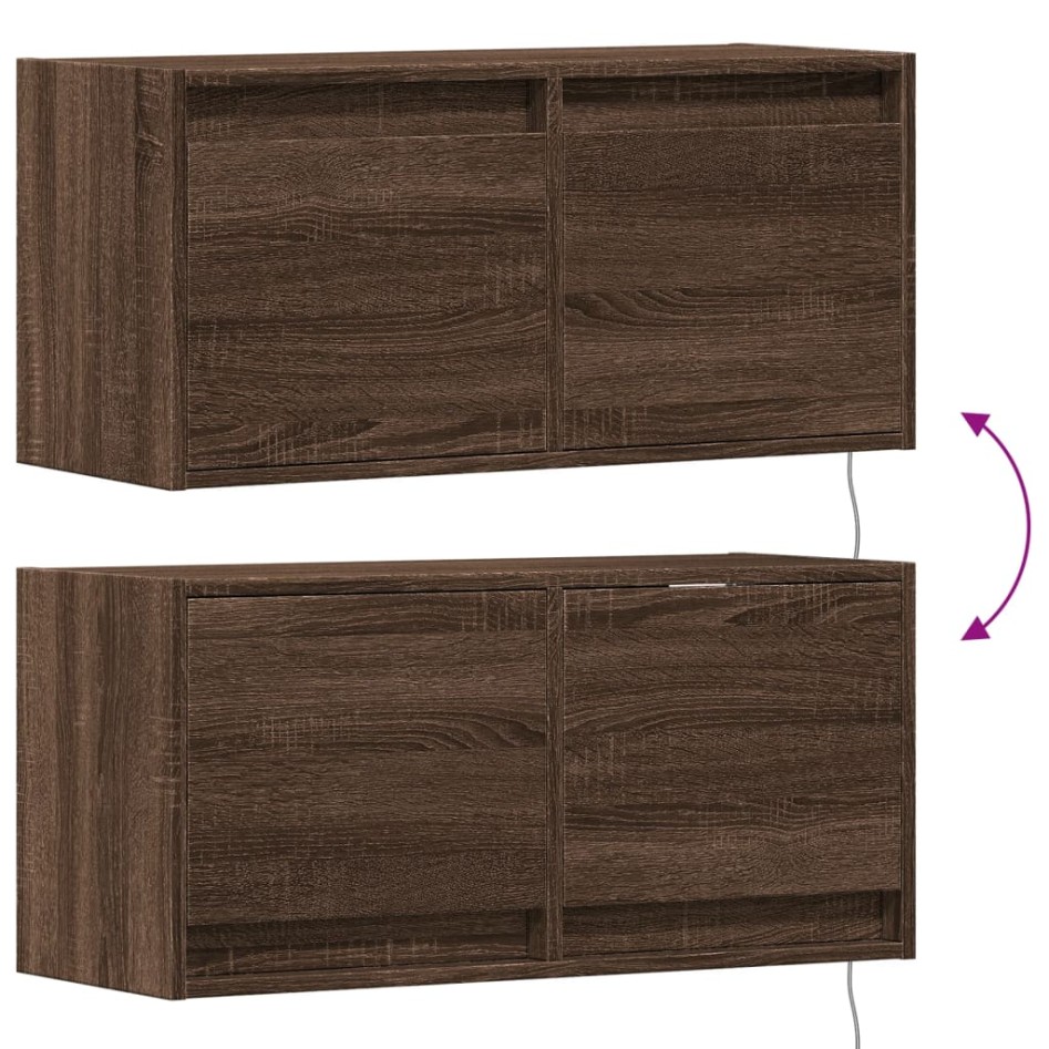 Mueble de TV de pared con luces LED roble marrón 80x31x35