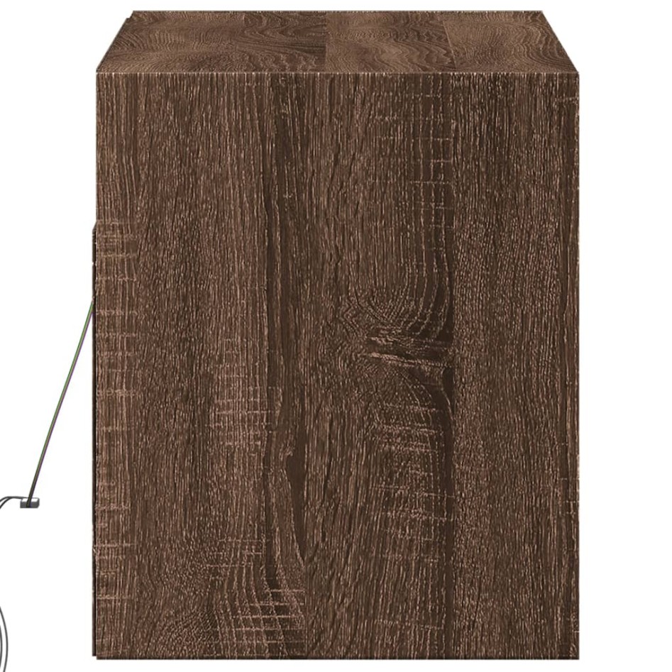 Mueble de TV de pared con luces LED marrón roble 100x31x35